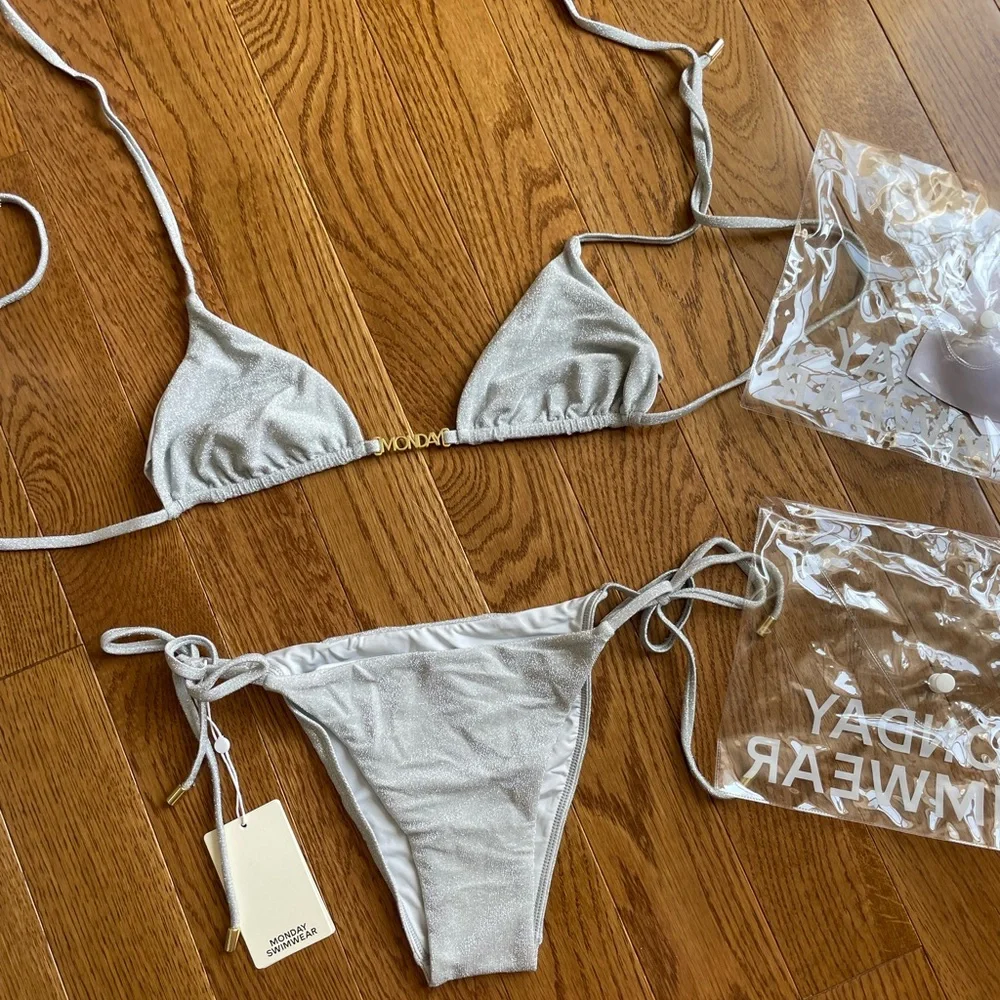 Monday Swimwear Soft Silver Shimmer Bikini Top/Bottom